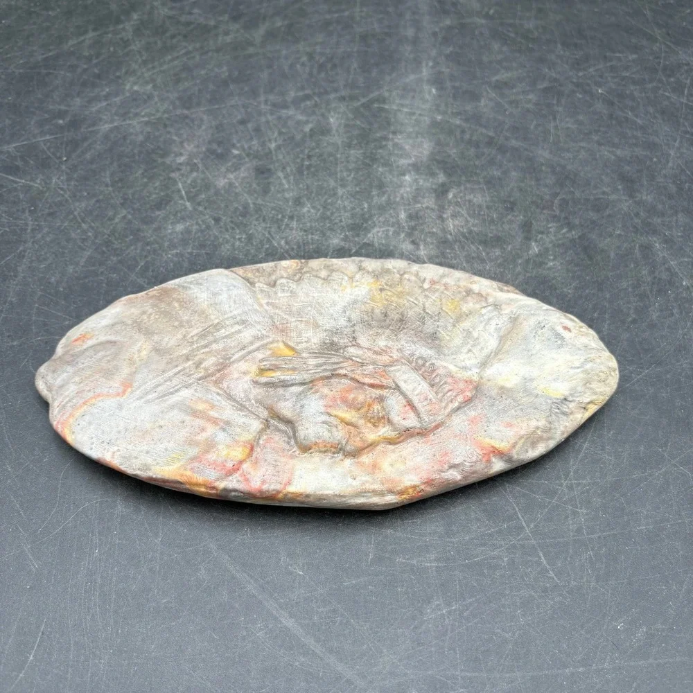 Vintage Native American Chief Relief Wall Plaque Stone Look Marbled Art 8.5in